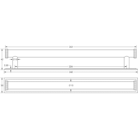 Technical drawing of of Hoxton - Thaxted Cabinet Handles 224mm Ctrs Stepped Backplate Dark Bronze Sku. HOX-260DB-6060DB