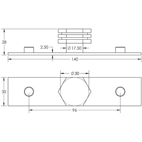 Technical drawing of of Hoxton - Nile Cupboard Knobs 30mm Plain Antique Brass Sku. HOX-330AB-5090AB