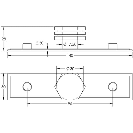 Technical drawing of of Hoxton - Nile Cupboard Knobs 30mm Stepped Polished Nickel Sku. HOX-330PN-6090PN