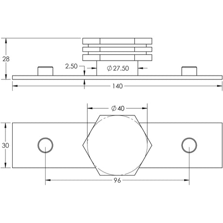 Technical drawing of of Hoxton - Nile Cupboard Knobs 40mm Plain Satin Brass Sku. HOX-340SB-5090SB