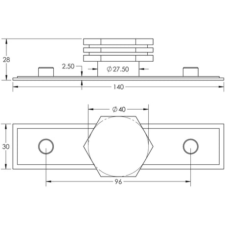 Technical drawing of of Hoxton - Nile Cupboard Knobs 40mm Stepped Satin Brass Sku. HOX-340SB-6090SB