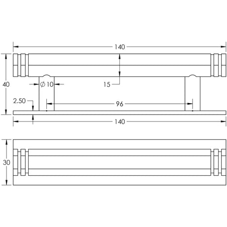 Technical drawing of of Hoxton - Nile Cabinet Handles 96mm Ctrs Plain Backplate Dark Bronze Sku. HOX-350DB-5050DB