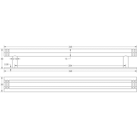 Technical drawing of of Hoxton - Nile Cabinet Handles 224mm Ctrs Plain Backplate Polished Nickel Sku. HOX-360PN-5060PN