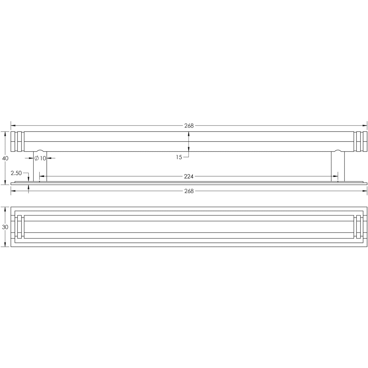 Technical drawing of of Hoxton - Nile Cabinet Handles 224mm Ctrs Stepped Backplate Satin Nickel Sku. HOX-360SN-6060SN