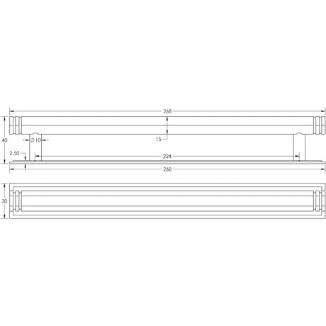 Technical drawing of of Hoxton - Nile Cabinet Handles 224mm Ctrs Stepped Backplate Dark Bronze Sku. HOX-360DB-6060DB