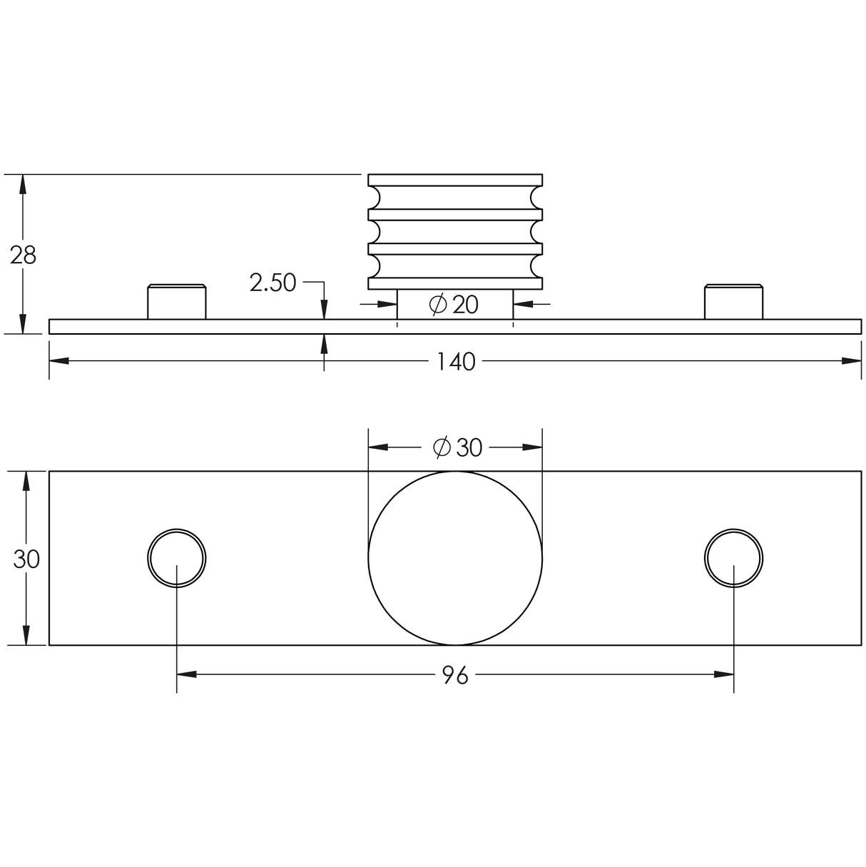 Technical drawing of of Hoxton - Sturt Cupboard Knobs 30mm Plain Matt Black Sku. HOX-430MB-5090MB