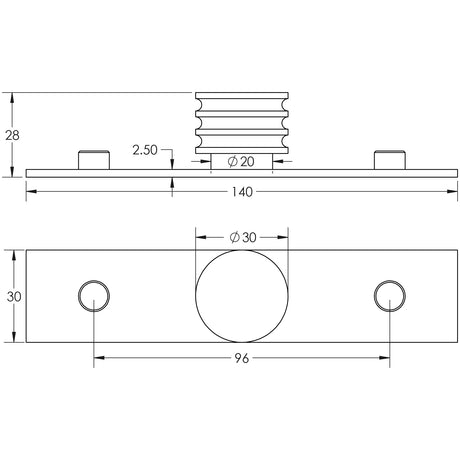 Technical drawing of of Hoxton - Sturt Cupboard Knobs 30mm Plain Matt Black Sku. HOX-430MB-5090MB