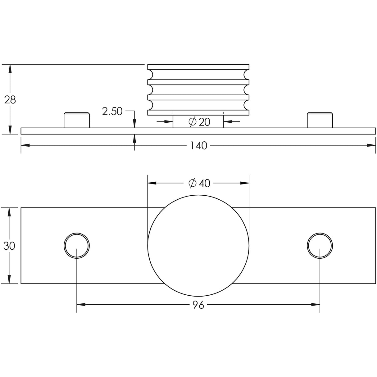 Technical drawing of of Hoxton - Sturt Cupboard Knobs 40mm Plain Matt Black Sku. HOX-440MB-5090MB