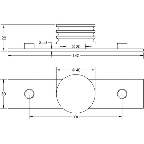 Technical drawing of of Hoxton - Sturt Cupboard Knobs 40mm Plain Matt Black Sku. HOX-440MB-5090MB