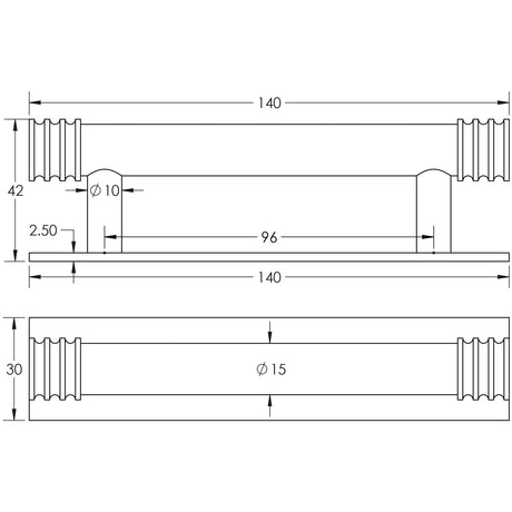 Technical drawing of of Hoxton - Sturt Cabinet Handles 96mm Ctrs Plain Backplate Satin Brass Sku. HOX-450SB-5050SB