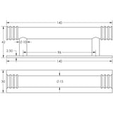 Technical drawing of of Hoxton - Sturt Cabinet Handles 96mm Ctrs Plain Backplate Polished Nickel Sku. HOX-450PN-5050PN