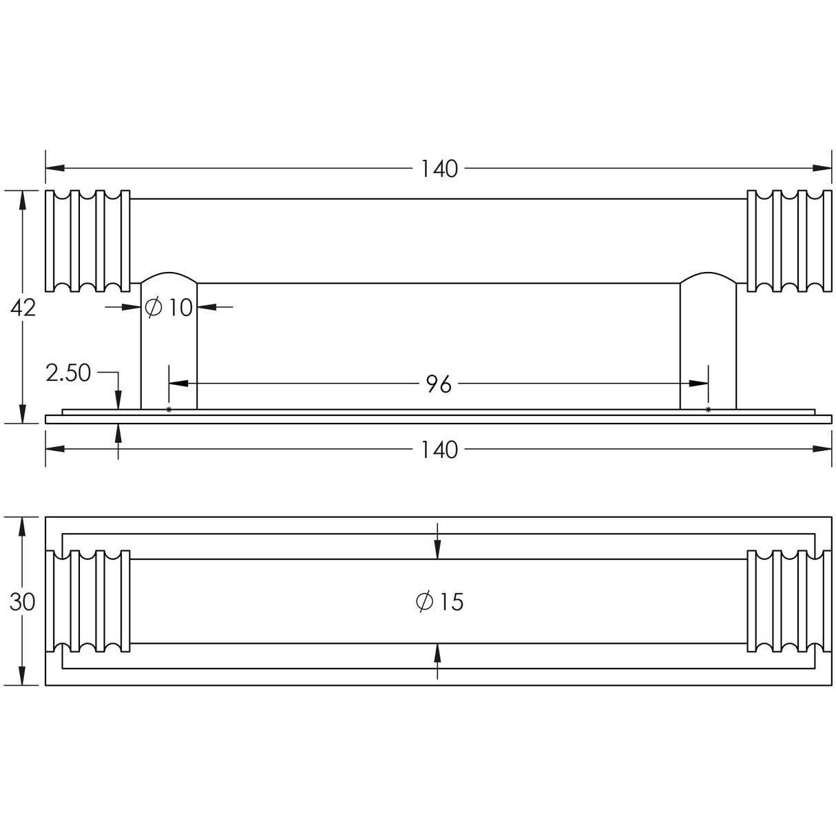 Technical drawing of of Hoxton - Sturt Cabinet Handles 96mm Ctrs Stepped Backplate Matt Black Sku. HOX-450MB-6050MB
