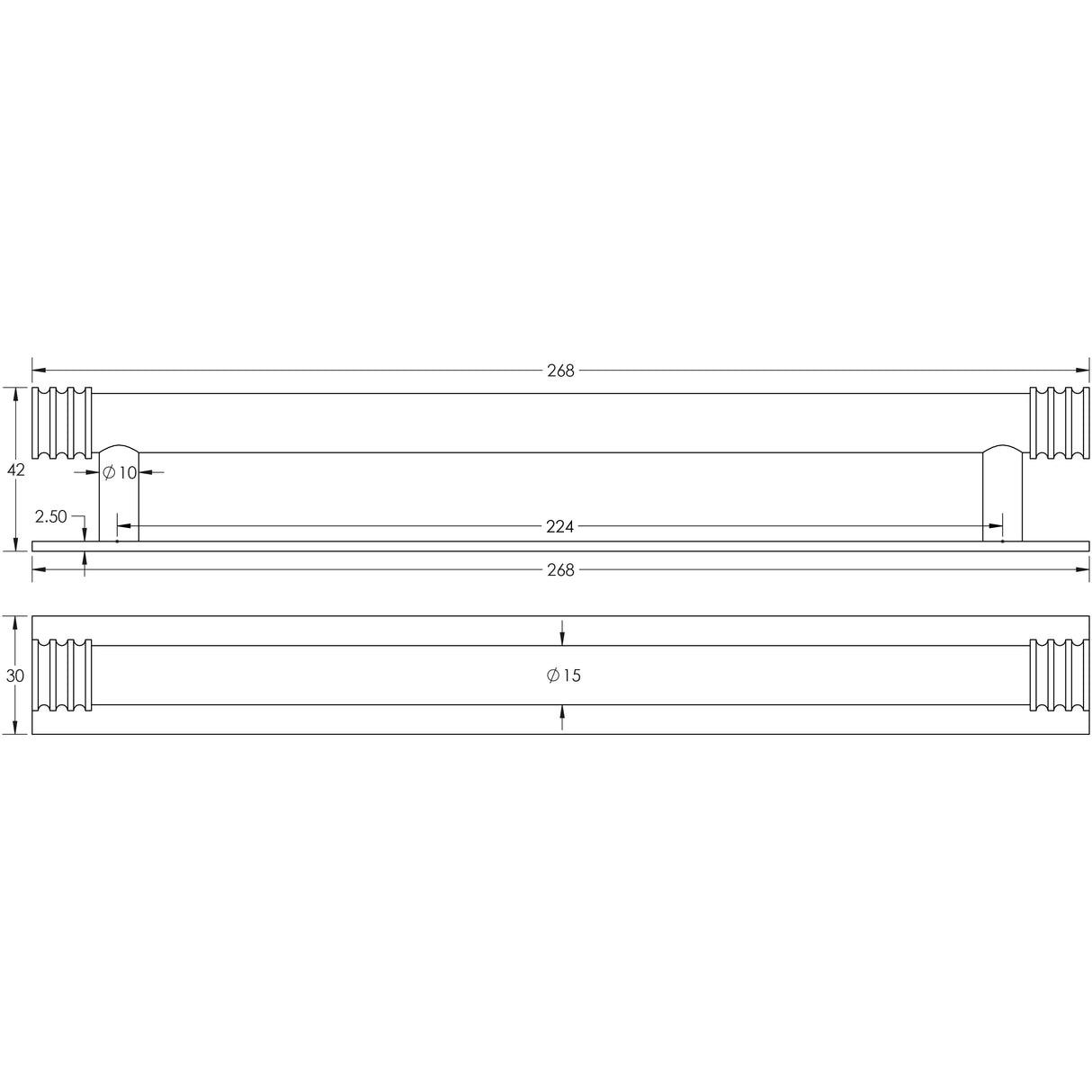 Technical drawing of of Hoxton - Sturt Cabinet Handles 224mm Ctrs Plain Backplate Matt Black Sku. HOX-460MB-5060MB