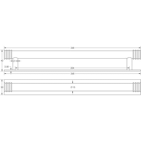 Technical drawing of of Hoxton - Sturt Cabinet Handles 224mm Ctrs Plain Backplate Matt Black Sku. HOX-460MB-5060MB