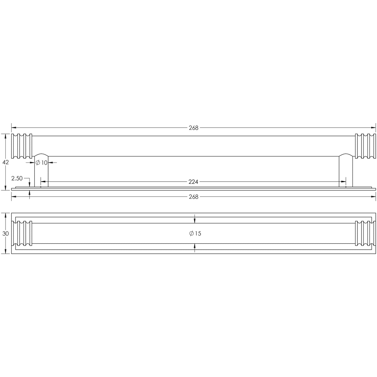 Technical drawing of of Hoxton - Sturt Cabinet Handles 224mm Ctrs Stepped Backplate Dark Bronze Sku. HOX-460DB-6060DB