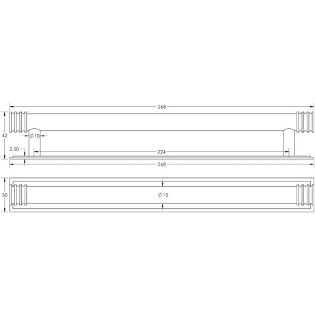 Technical drawing of of Hoxton - Sturt Cabinet Handles 224mm Ctrs Stepped Backplate Dark Bronze Sku. HOX-460DB-6060DB