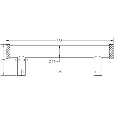 Technical drawing of of Hoxton - Wenlock Cabinet Handles 96mm Ctrs Satin Nickel Sku. HOX150SN