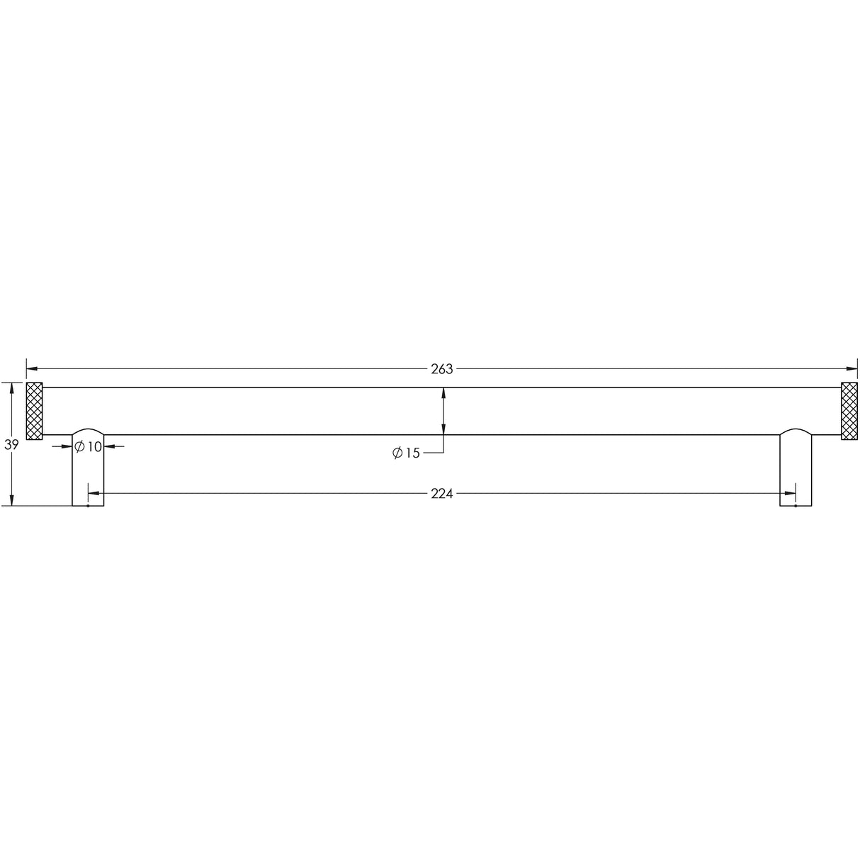 Technical drawing of of Hoxton - Wenlock Cabinet Handles 224mm Ctrs Matt Black Sku. HOX160MB