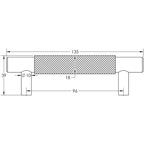 Technical drawing of of Hoxton - Taplow Cabinet Handles 96mm Ctrs Satin Brass Sku. HOX2050SB