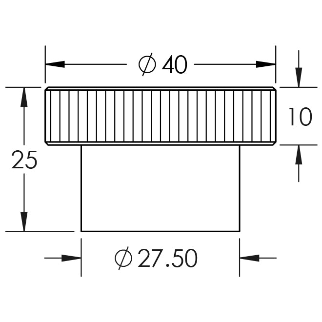 Technical drawing of of Hoxton - Thaxted Cupboard Knobs 40mm Black Sku. HOX240MB