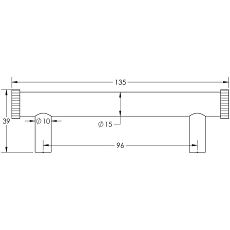 Technical drawing of of Hoxton - Thaxted Cabinet Handles 96mm Ctrs Antique Brass Sku. HOX250AB