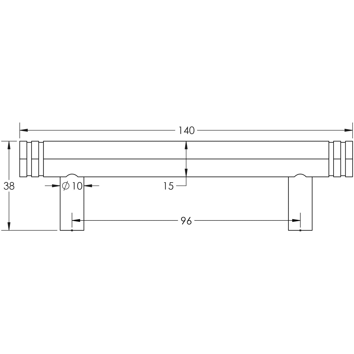 Technical drawing of of Hoxton - Nile Cabinet Handles 96mm Ctrs Black Sku. HOX350MB