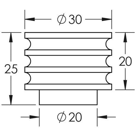 Technical drawing of of Hoxton - Sturt Cupboard Knobs 30mm Black Sku. HOX430MB