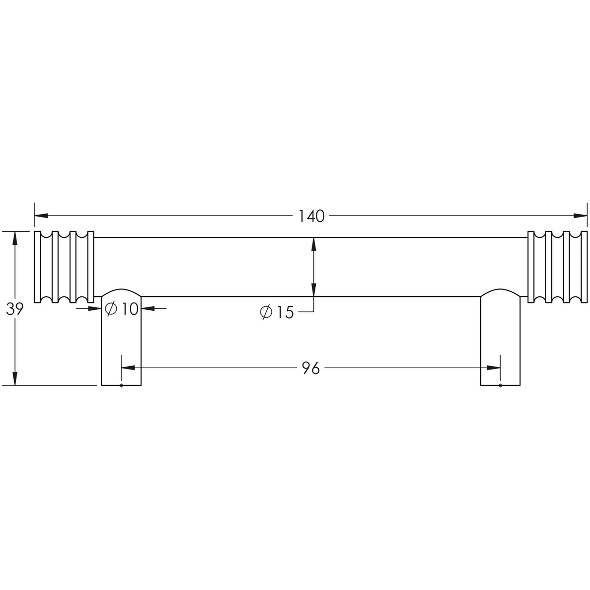 Technical drawing of of Hoxton - Sturt Cabinet Handles 96mm Ctrs Black Sku. HOX450MB