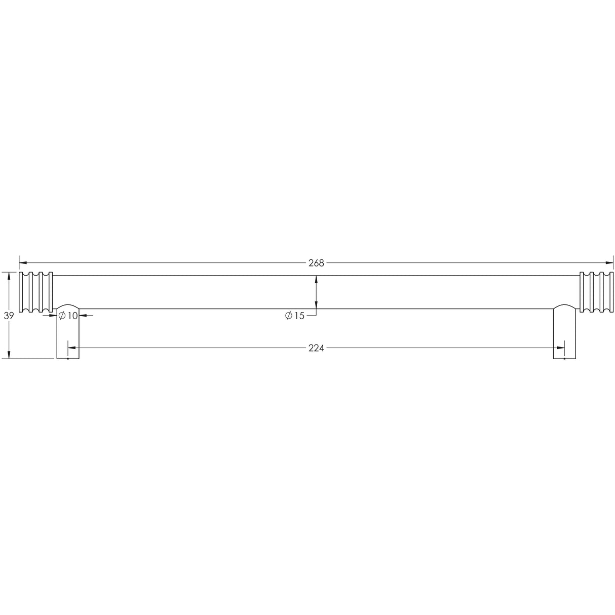 Technical drawing of of Hoxton - Sturt Cabinet Handles 224mm Ctrs Satin Nickel Sku. HOX460SN