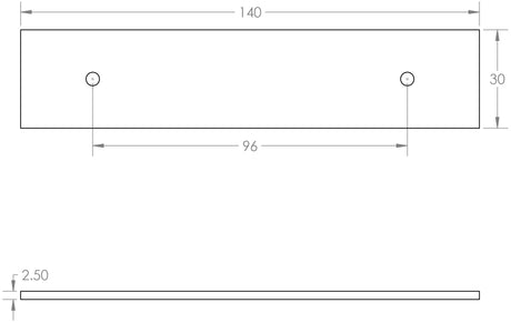 Technical drawing of of Hoxton - Fanshaw Backplates for Cabinet Handles 140x30mm Satin Nickel Sku. HOX5050SN