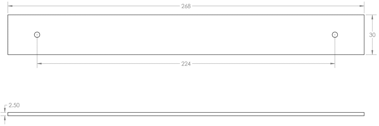 Technical drawing of of Hoxton - Fanshaw Backplates for Cabinet Handles 268x30mm Dark Bronze Sku. HOX5060DB