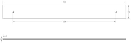 Technical drawing of of Hoxton - Fanshaw Backplates for Cabinet Handles 268x30mm Dark Bronze Sku. HOX5060DB