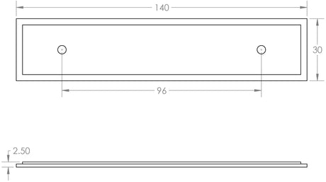 Technical drawing of of Hoxton - Rushton Backplate for Cabinet Handles 140x30mm Antique Brass Sku. HOX6050AB