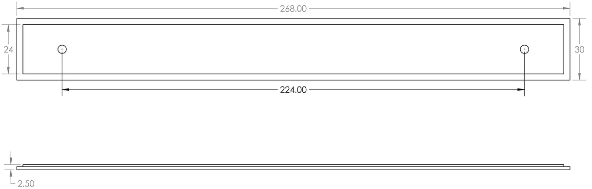 Technical drawing of of Hoxton - Rushton Backplate for Cabinet Handles 268x30mm Dark Bronze Sku. HOX6060DB