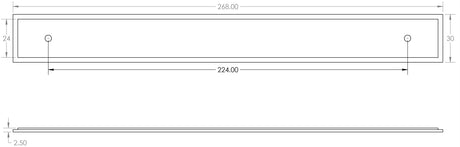 Technical drawing of of Hoxton - Rushton Backplate for Cabinet Handles 268x30mm Antique Brass Sku. HOX6060AB