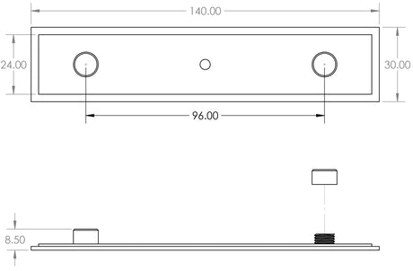 Technical drawing of of Hoxton - Rushton Backplate for Cupboard Knobs 140x30mm Dark Bronze Sku. HOX6090DB