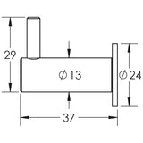 Technical drawing of of Hoxton - Cupboard Hooks 37mm Satin Brass Sku. HOX665SB
