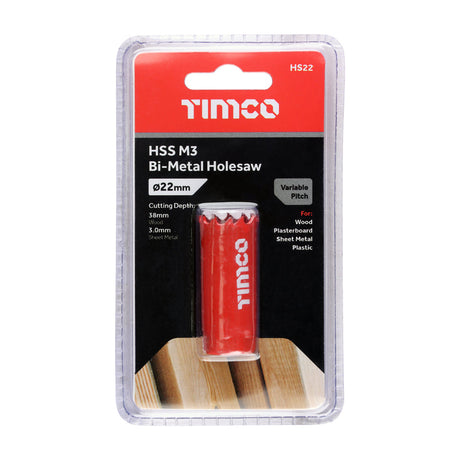 This is an image of Timco - Holesaw - Variable Pitch 22mm (1 Each Clamshell) HS22