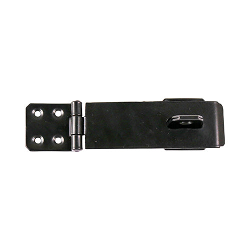 This is an image of Timco - Safety Pattern Hasp & Staple - Black 4 1/2" (1 Each TIMpac) HS4BP