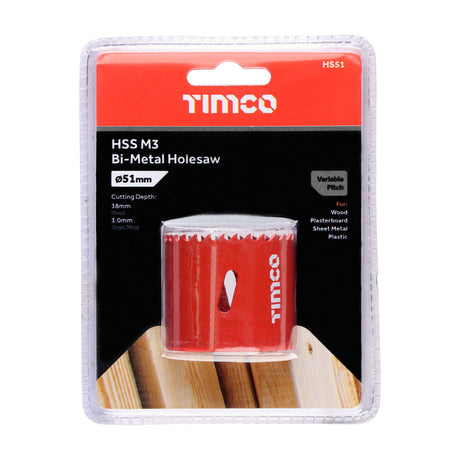 This is an image of Timco - Holesaw - Variable Pitch 51mm (1 Each Clamshell) HS51