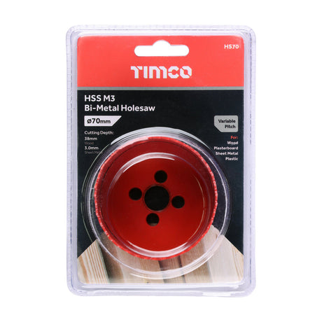 This is an image of Timco - Holesaw - Variable Pitch 70mm (1 Each Clamshell) HS70