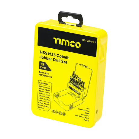 This is an image of Timco - Ground Jobber Drills Set - Cobalt M35 19pcs (19 Pieces Case) HSSCO19DS