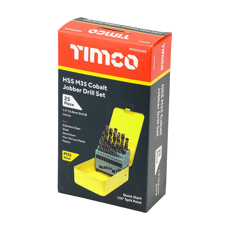 This is an image of Timco - Ground Jobber Drills Set - Cobalt M35 25pcs (25 Pieces Case) HSSCO25DS