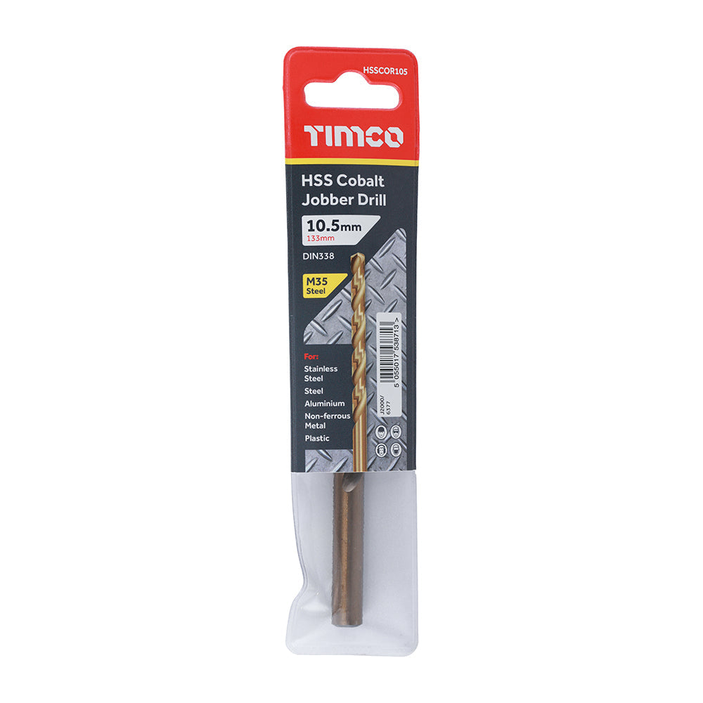 This is an image of Timco - Ground Jobber Drills - Cobalt M35 10.5mm (1 Each Wallet) HSSCOR105