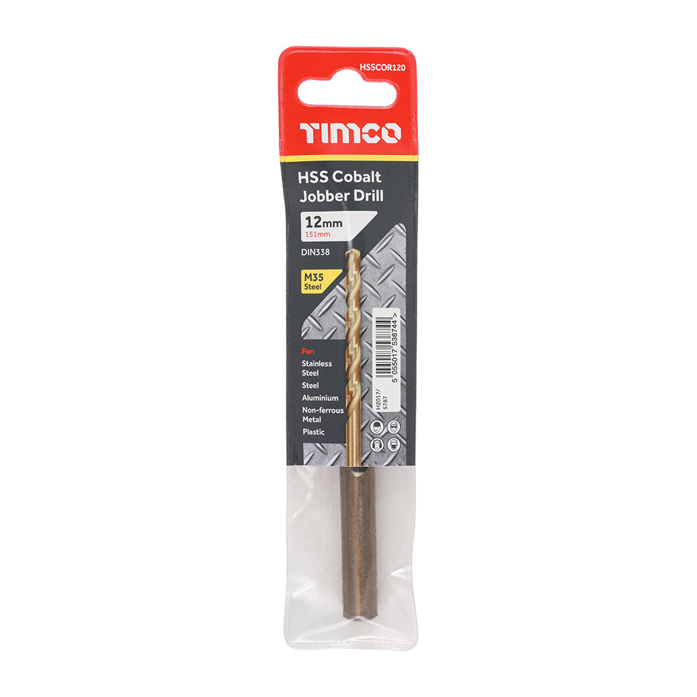 This is an image of Timco - Ground Jobber Drills - Cobalt M35 12.0mm (1 Each Wallet) HSSCOR120