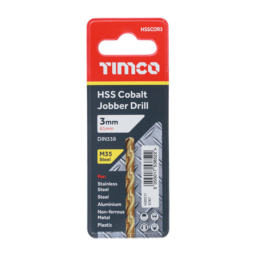 This is an image of Timco - Ground Jobber Drills - Cobalt M35 3.0mm (1 Each Wallet) HSSCOR3
