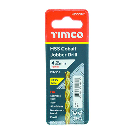 This is an image of Timco - Ground Jobber Drills - Cobalt M35 4.2mm (1 Each Wallet) HSSCOR42