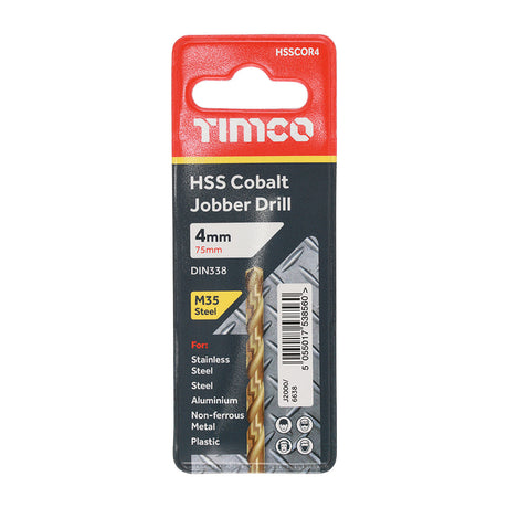 This is an image of Timco - Ground Jobber Drills - Cobalt M35 4.0mm (1 Each Wallet) HSSCOR4
