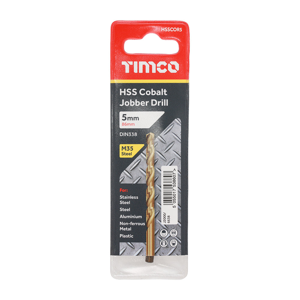 This is an image of Timco - Ground Jobber Drills - Cobalt M35 5.0mm (1 Each Wallet) HSSCOR5