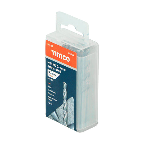 This is an image of Timco - Ground Jobber Drills - HSS M2 4.0mm (10 Pieces Tube) HSSG4